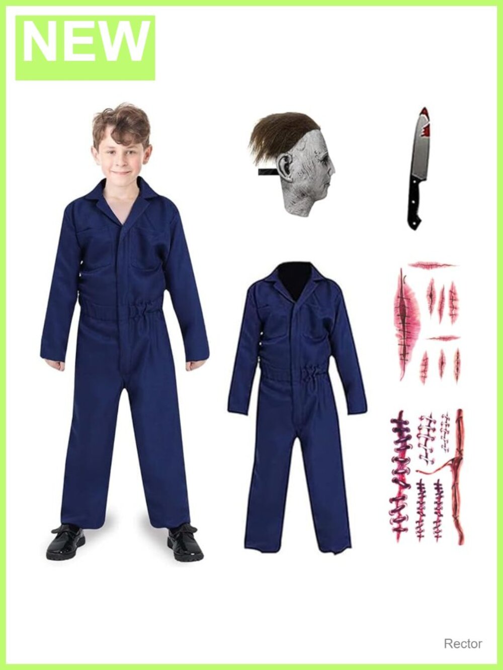 Halloween Costume Set Mask Jumpsuit Toy Knife Stickers Boys Cosplay